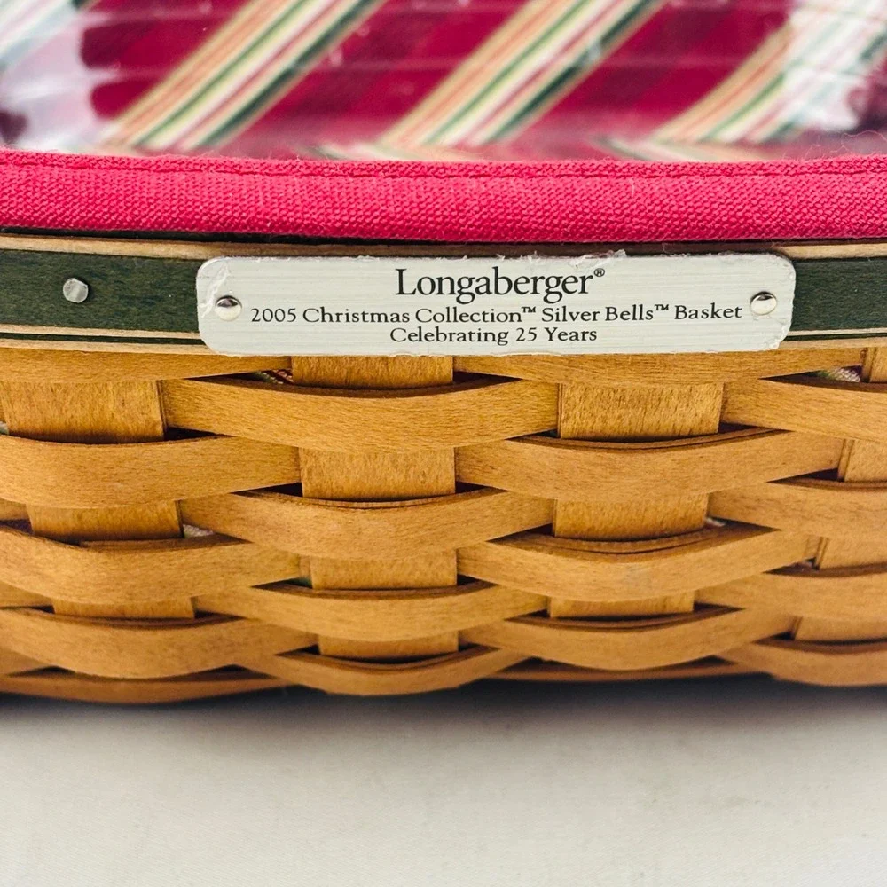 Longaberger 2005 Christmas Collection Silver Bells Basket Stripe Liner Protector